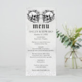 Gotische Bloemen Schedel Zwart & Wit Bruiloft Menu (Staand voorkant)