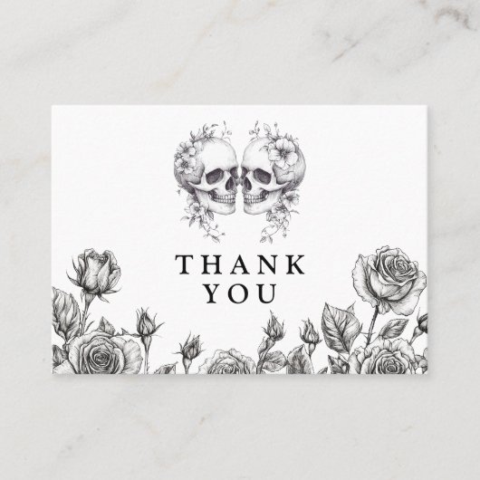 Gotische bloemen schedels bruiloft dank u plaatskaartje (Voorkant)