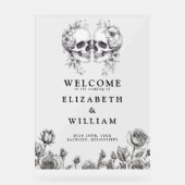 Gotische Bloemen Schedels Huwelijk Welkom Acryl Bord (Voorkant)