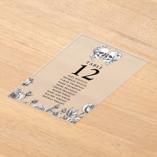 Gotische Bloemen Schedels Tafel Nummer Zitting Gra Acryl Uitnodigingen (Laagn)