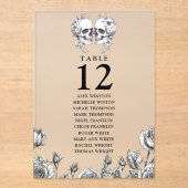 Gotische Bloemen Schedels Tafel Nummer Zitting Gra Acryl Uitnodigingen (Voorkant)