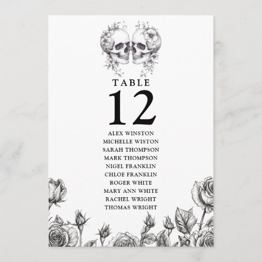 Gotische Bloemen Schedels Tafel Nummer Zitting Gra Kaart (Voorkant)