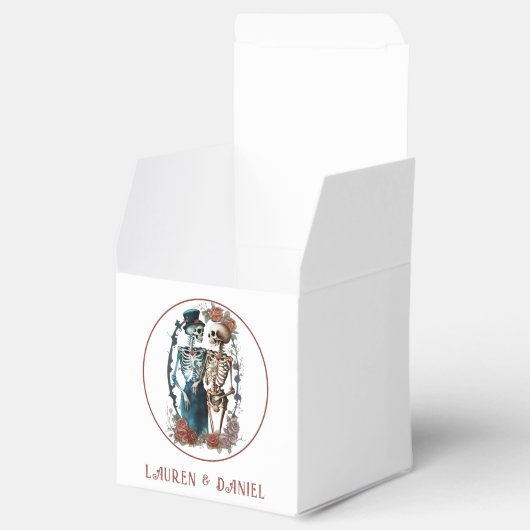 Gotische Bloemen Skelet Liefhebbers Namen Bruiloft Bedankdoosjes (Geopend)