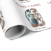 Gotische Bloemen Skelet Liefhebbers Namen Bruiloft Cadeaupapier (Rol Hoek)
