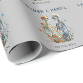 Gotische Bloemen Skelet Liefhebbers Namen Bruiloft Cadeaupapier (Rol Hoek)
