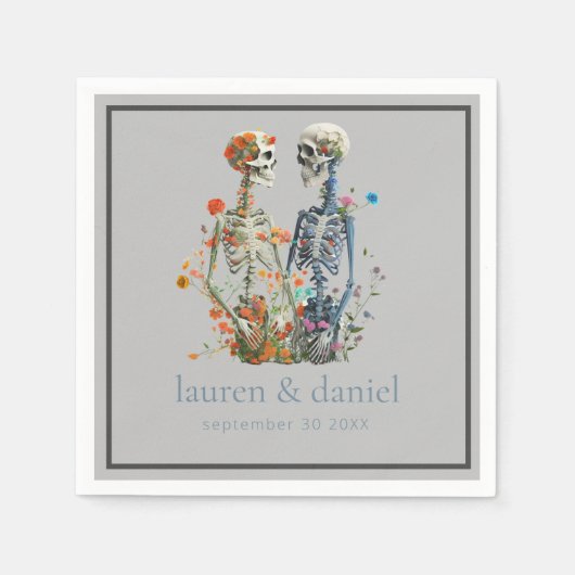 Gotische Bloemen Skelet Namen Datum Bruiloft Servet (Voorkant)