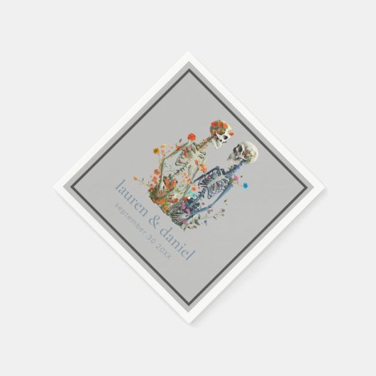 Gotische Bloemen Skelet Namen Datum Bruiloft Servet (Hoek)