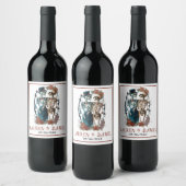 Gotische Bloemen Skelet Paar Namen Bruiloft Wijn Etiket (Flessen)