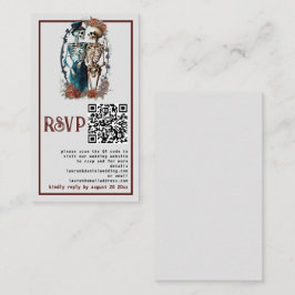 Gotische Bloemen Skelet Paar QR Bruiloft RSVP Kaar Informatiekaartje