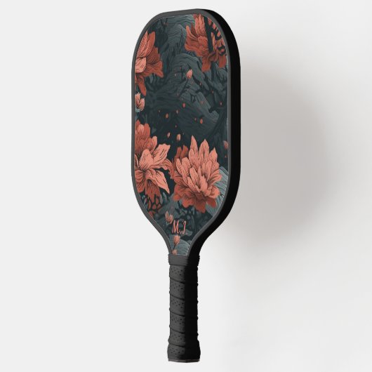 Gotische Bloemen Vervaagd Zwart Gebrande Sienna Mo Pickleball Paddle (Links)