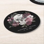 Gotische Bloemen Waterverf Schedel Bruiloft Monogr Ronde Kartonnen Onderzetter (Gebogen)