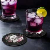 Gotische Bloemen Waterverf Schedel Bruiloft Monogr Ronde Kartonnen Onderzetter