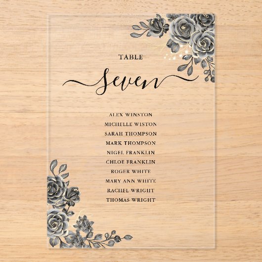 Gotische Bloemen Zitplan Acryl Tafel Nummer Acryl Uitnodigingen (Voorkant)