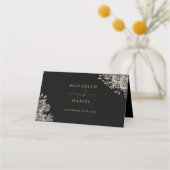 Gotische bloemenbruiloft zwart en gouden Rozen gev Plaatskaartje (Achterkant)