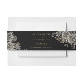 Gotische bloemenbruiloft zwart en gouden Rozen Uitnodigingen Wikkel (Voorkant Voorbeeld)