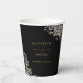 Gotische bloemenelegante zwart-gouden bruiloft papieren bekers (Achterkant)