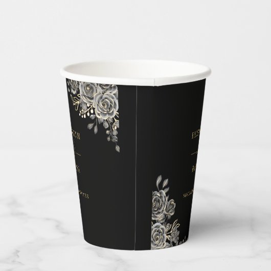 Gotische bloemenelegante zwart-gouden bruiloft papieren bekers (Rechts)