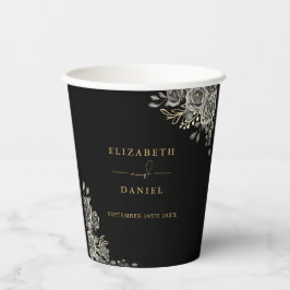 Gotische bloemenelegante zwart-gouden bruiloft papieren bekers