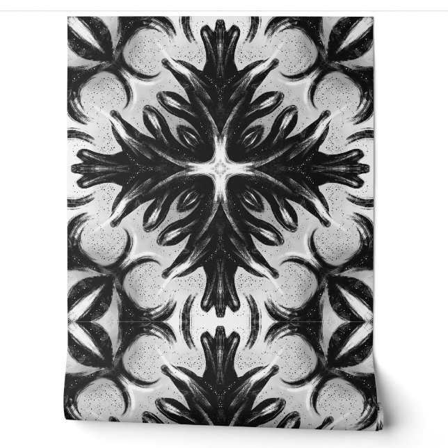 Gotische bloemenkunst zwart-wit Abstracte kunst Behang (Afrollen)