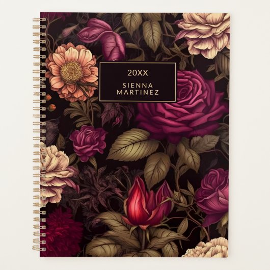 Gotische bloemenrode crème bloesems planner (Voorkant)