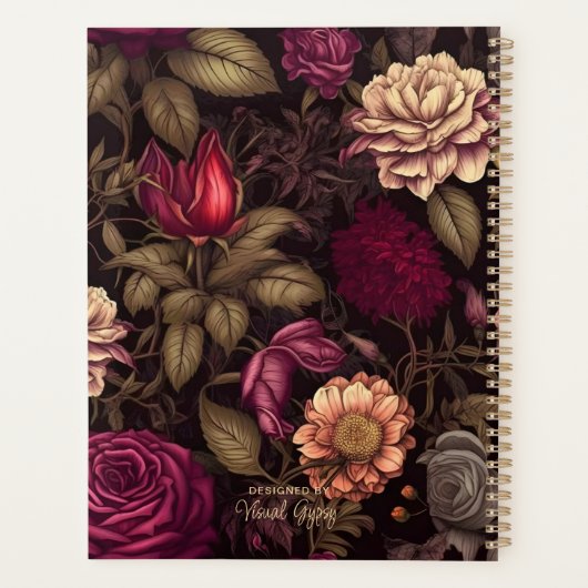 Gotische bloemenrode crème bloesems planner (Achterkant)