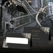 Gotische bloemenrozen Zwart en Gouden Trouwkaart o Plaatskaartje