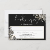 Gotische bloemenrozen Zwart en wit bruiloft RSVP Kaartje (Voorkant)