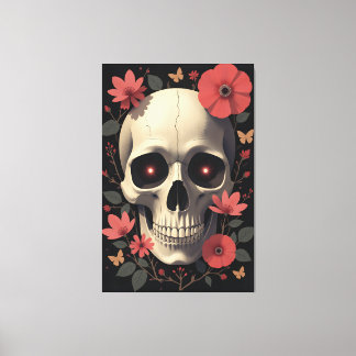 Gotische bloemenschedel - gestileerde schedel canvas afdruk