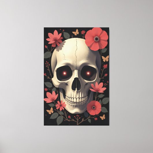 Gotische bloemenschedel - gestileerde schedel canvas afdruk (Voorkant)