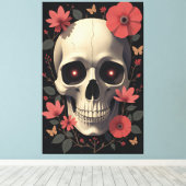 Gotische bloemenschedel - gestileerde schedel canvas afdruk (Insitu (Houten vloer))