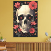 Gotische bloemenschedel - gestileerde schedel canvas afdruk (Insitu (Woonkamer))