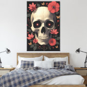 Gotische bloemenschedel - gestileerde schedel canvas afdruk (Insitu (Slaapkamer))
