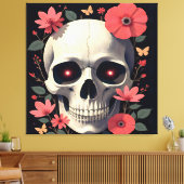 Gotische bloemenschedel - gestileerde schedel canvas afdruk (Insitu (Woonkamer))
