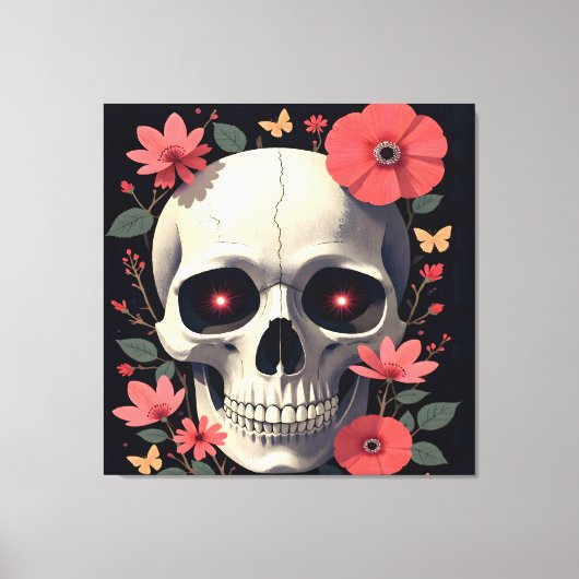 Gotische bloemenschedel - gestileerde schedel canvas afdruk (Voorkant)