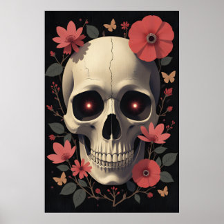 Gotische bloemenschedel - gestileerde schedel poster