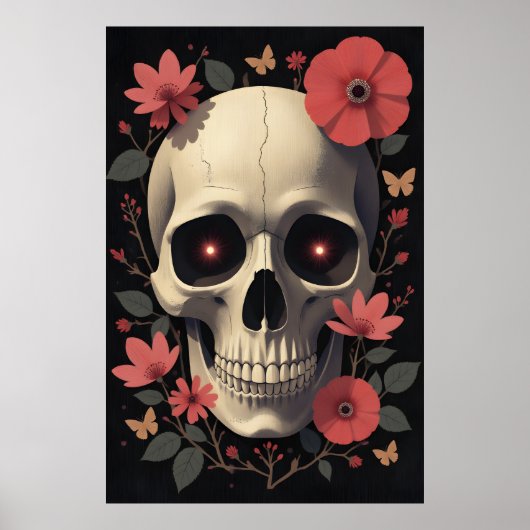 Gotische bloemenschedel - gestileerde schedel poster (Voorkant)