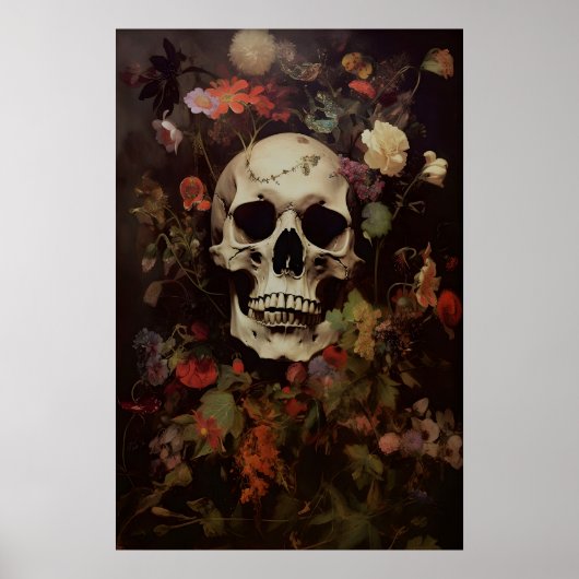 Gotische bloemenschedel kunstprint Victoriaanse do Poster (Voorkant)