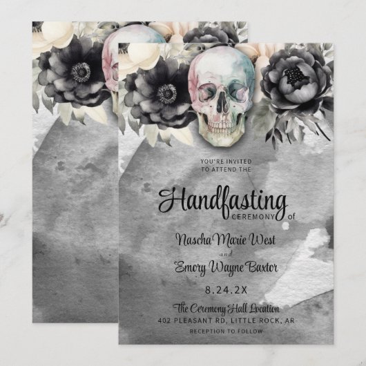 Gotische bloemenschedel & Pioenroos Handfasting Kaart (Voorkant / Achterkant)