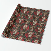Gotische bloemenschedel & rozen bruiloft cadeaupapier (Uitgerold)