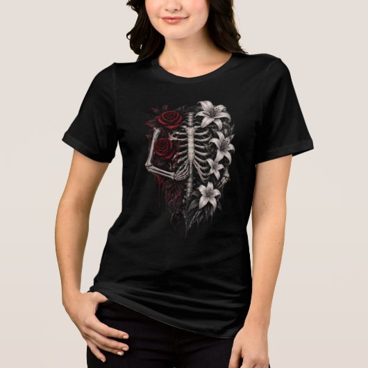 🌹💀 Gotische bloemenskelet hart Tri-Blend Shirt (Voorkant)