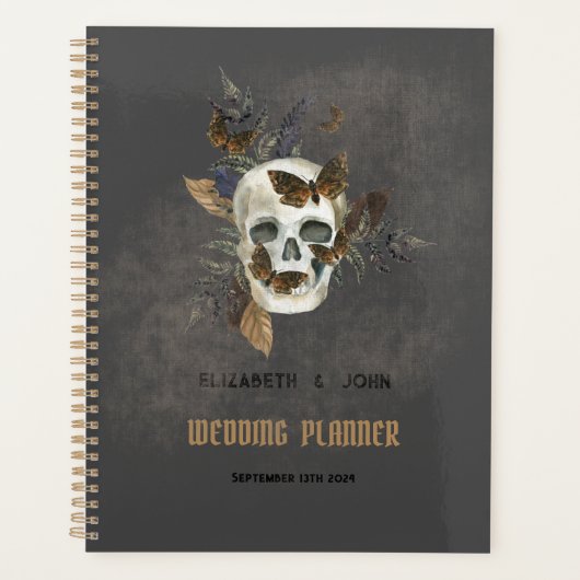 Gotische bloemenskelet vlinders Bruiloft Planner (Voorkant)