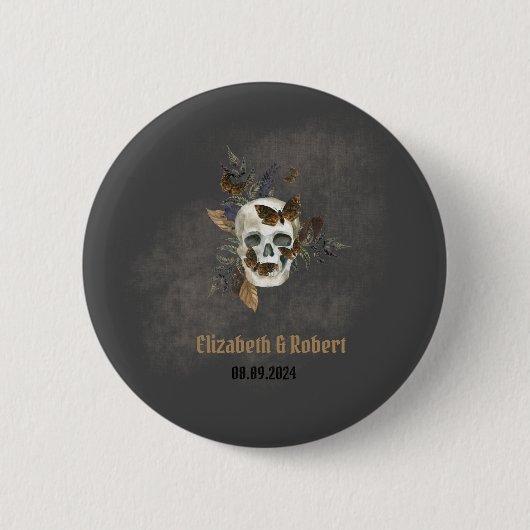 Gotische bloemenskelet vlinders bruiloft  ronde button 5,7 cm (Voorkant)