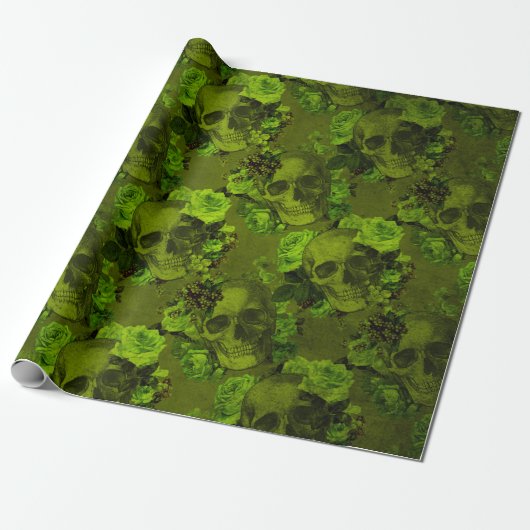 Gotische bloemenskeletprint roestige Halloween Cadeaupapier (Uitgerold)