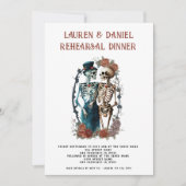 Gotische Bloemenskeletten Huwelijksrepetitie Diner Kaart (Voorkant)