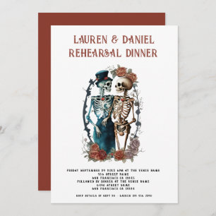 Gotische Bloemenskeletten Huwelijksrepetitie Diner Kaart