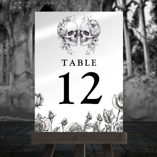 Gotische bloemenskeletten tafel nummers kaart