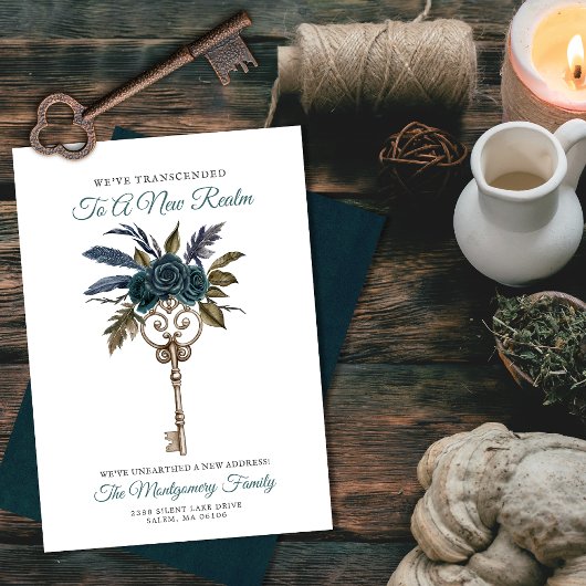 Gotische bloemensleutel Nieuwe thuis Nieuwe adres Aankondiging