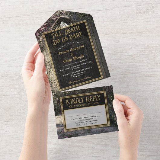 Gotische bloementuin bruiloft all in one uitnodiging (Afscheurbaar)