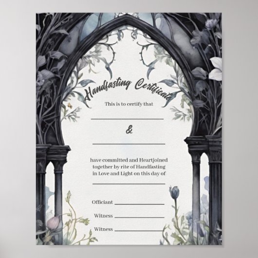 Gotische Bloementuin Poort Handfasting Certificaat Poster (Voorkant)