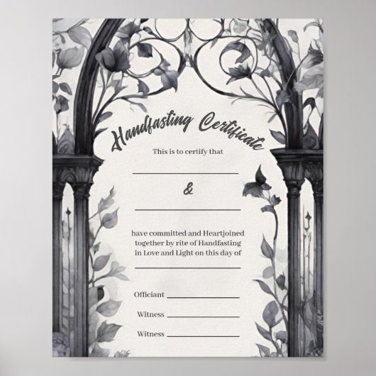 Gotische Bloementuin Poort Handfasting Certificaat Poster (Voorkant)